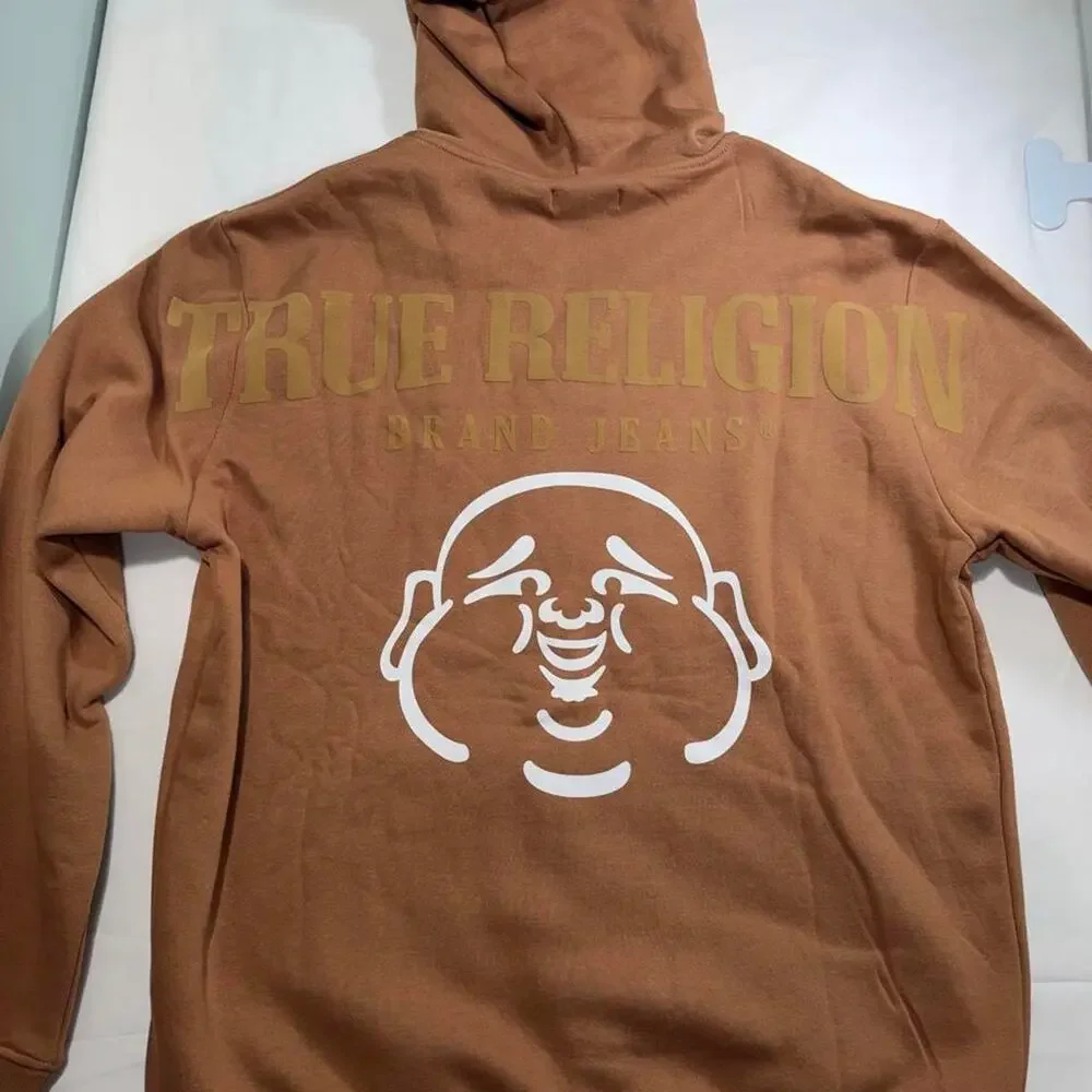 NWT True Religion Oversize TR Buddha Zip Hoodie Mens L Thrush Brown Horseshoe